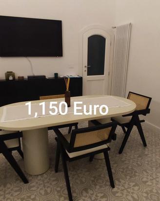 tavolo micro cemento Più 4 sedie legno Lino rattan