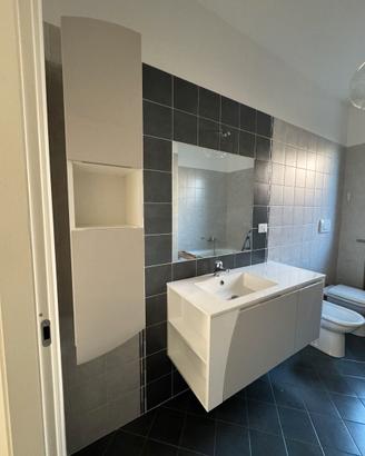 Mobile lavabo bagno con colonna, bianco\tortora
