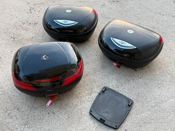 Tris Bauletti Moto KAPPA + GIVI Monokey + Piastra