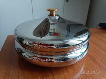 Biscottiera di acciao con pomolo placcato oro