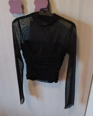 top con inserto trasparente e arricciature
