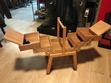 CESTINO VINTAGE PORTA Attrezzi CUCITO IN LEGNO