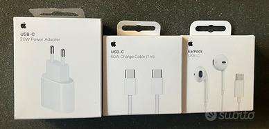Alimentatore 20w,cavo usb-C,cuffie EarPods usb-C