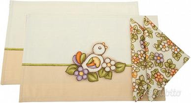 set due tagliette tovaglioli thun uccellino fiori 