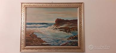 quadro dipinto olio su tela 97x77 d'epoca mare