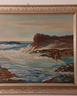 quadro dipinto olio su tela 97x77 d'epoca mare