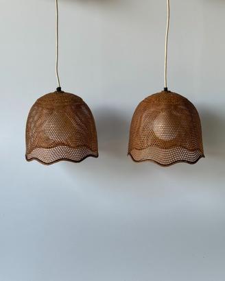 Coppia di lampadari vintage in rattan anni 70