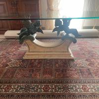 Tavola in cristallo con base in marmo