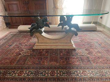 Tavola in cristallo con base in marmo