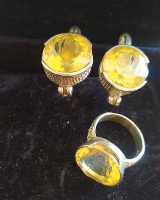 parure anello+orecchini argento con topazio giallo