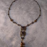 Collana Vintage Opale Nero Occhio di Tigre Ottone