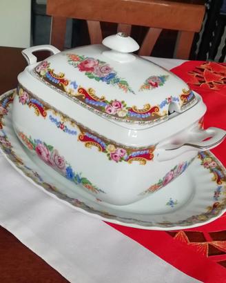 Vassoio e zuppiera con coperchio Limoges vintage 