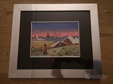 Quadro naif con cornice color argento 40 x 34 cm