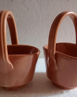 Due Cesti Marroni in Ceramica degli anni 70