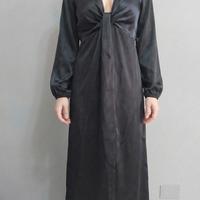 Abito lungo elegante raso nero Made in Italy 