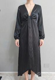 Abito lungo elegante raso nero Made in Italy 