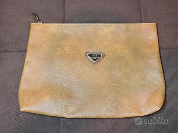 Pochette trousse vintage marrone cammello pelle