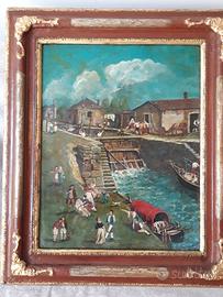 Dipinto olio su tela firmato con scena all’anti