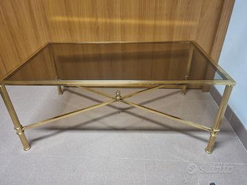 Tavolino metallico dorato con vetro