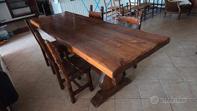 Tavolo rustico in legno massello 250 cm + 4 sedie