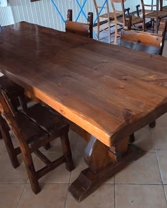 Tavolo rustico in legno massello 250 cm + 4 sedie