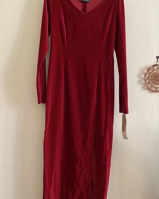 Vestito lungo in velluto rosso Pontoglio