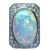 Anello oro bianco  18 kt con opale e diamanti