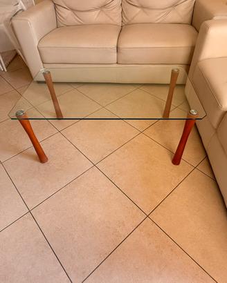 Tavolino salotto in vetro e legno