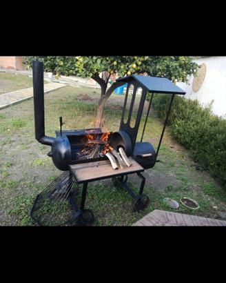 Barbecue,affumicatore girarrosto artigianale treno