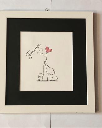 Quadro Elefante e coniglio frase Forever cornice
