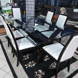 TAVOLO RETTANGOLARE PIANO CRISTALLO TEMPRATO+ 6 SE