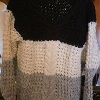 Maglia misto lana taglia L bianco grigio e nero