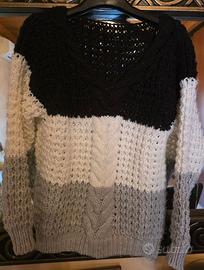 Maglia misto lana taglia L bianco grigio e nero