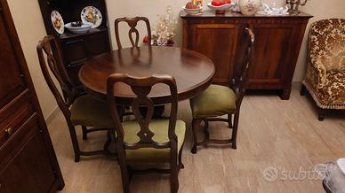 Tavolo tondo in noce allungabile con sedie 