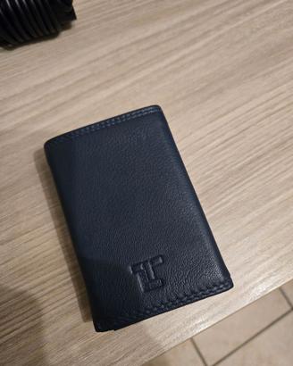 Portafoglio portatessere in vera pelle blu Navy