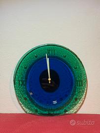 Orologio da parete vintage in vetro di Murano