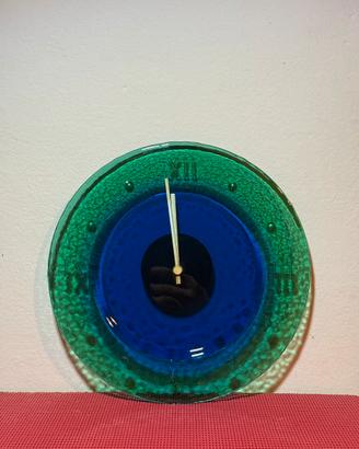 Orologio da parete vintage in vetro di Murano