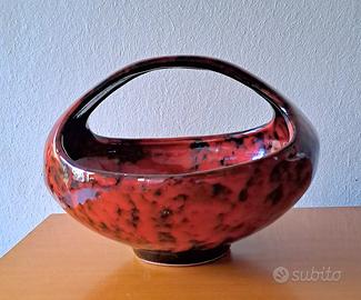 Ciotola ceramica ungherese rossa e nera vintage