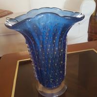 Vaso vetro firmato "Arte di Murano" fondo blu