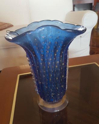 Vaso vetro firmato "Arte di Murano" fondo blu