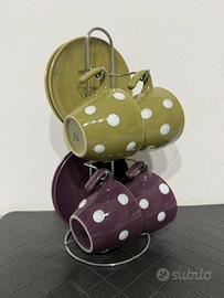 Set 4 tazze con piattini e porta tazze