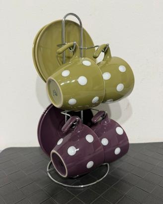 Set 4 tazze con piattini e porta tazze