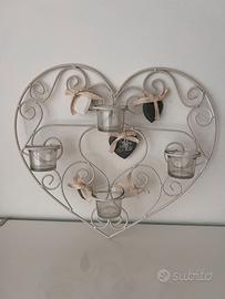 Porta candele o lumini in ferro industrial a cuore