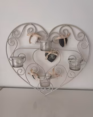 Porta candele o lumini in ferro industrial a cuore