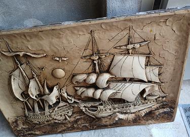 quadro con veliero firmato in resina
