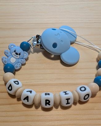Ciuccio Personalizzato Con Catenella E Nome – Regalo Per Neonato (Verde)