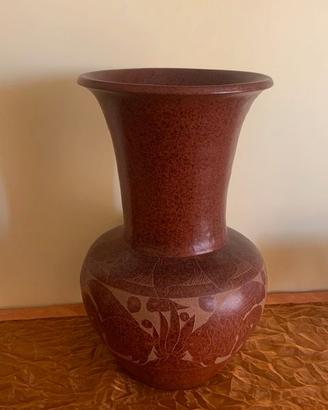 Vaso grande in terracotta con decoro beige - 55 cm