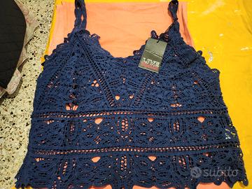 top/ sottogiacca in pizzo blu