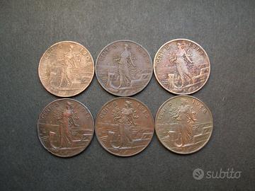 SERIE COMPLETA 5 CENTESIMI PRORA 1908 1918 6 MONET