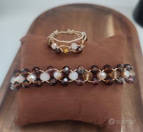 bracciale tessuto con filo ottone,cristalli